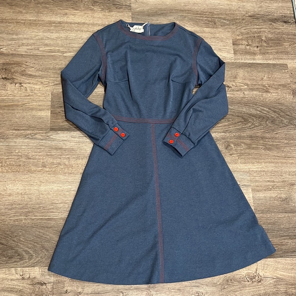 Vintage Jonathan Logan Long Sleeve Blue Dress with Red Stitching
